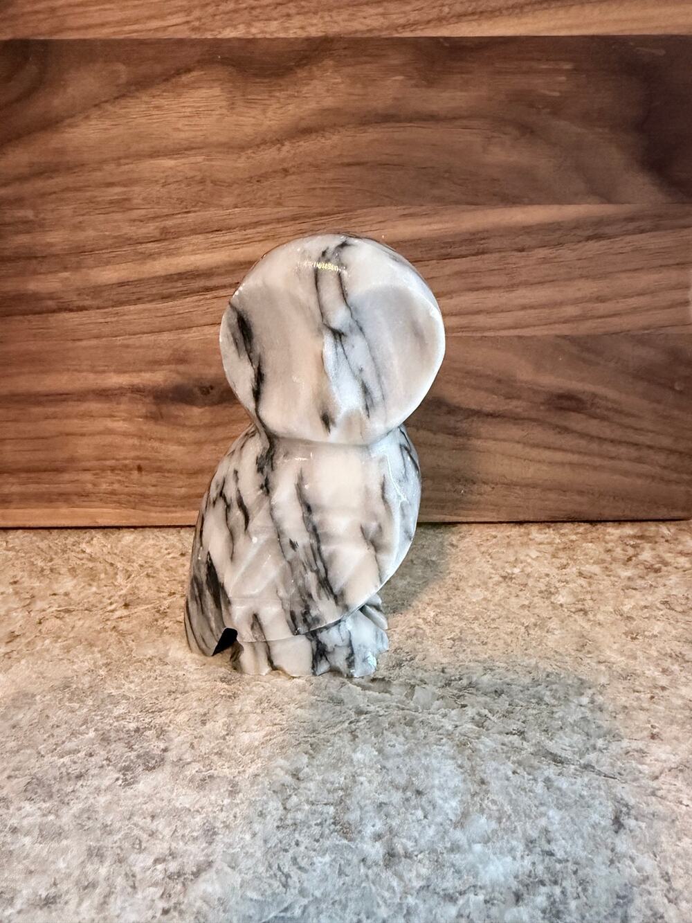 Hand Carved Black & White Zebra Marble Owl Figurine